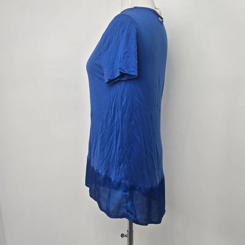 Michael Kors M Tunic Top Womens Blue Excellent‎ Sheer Trim High Low Hem